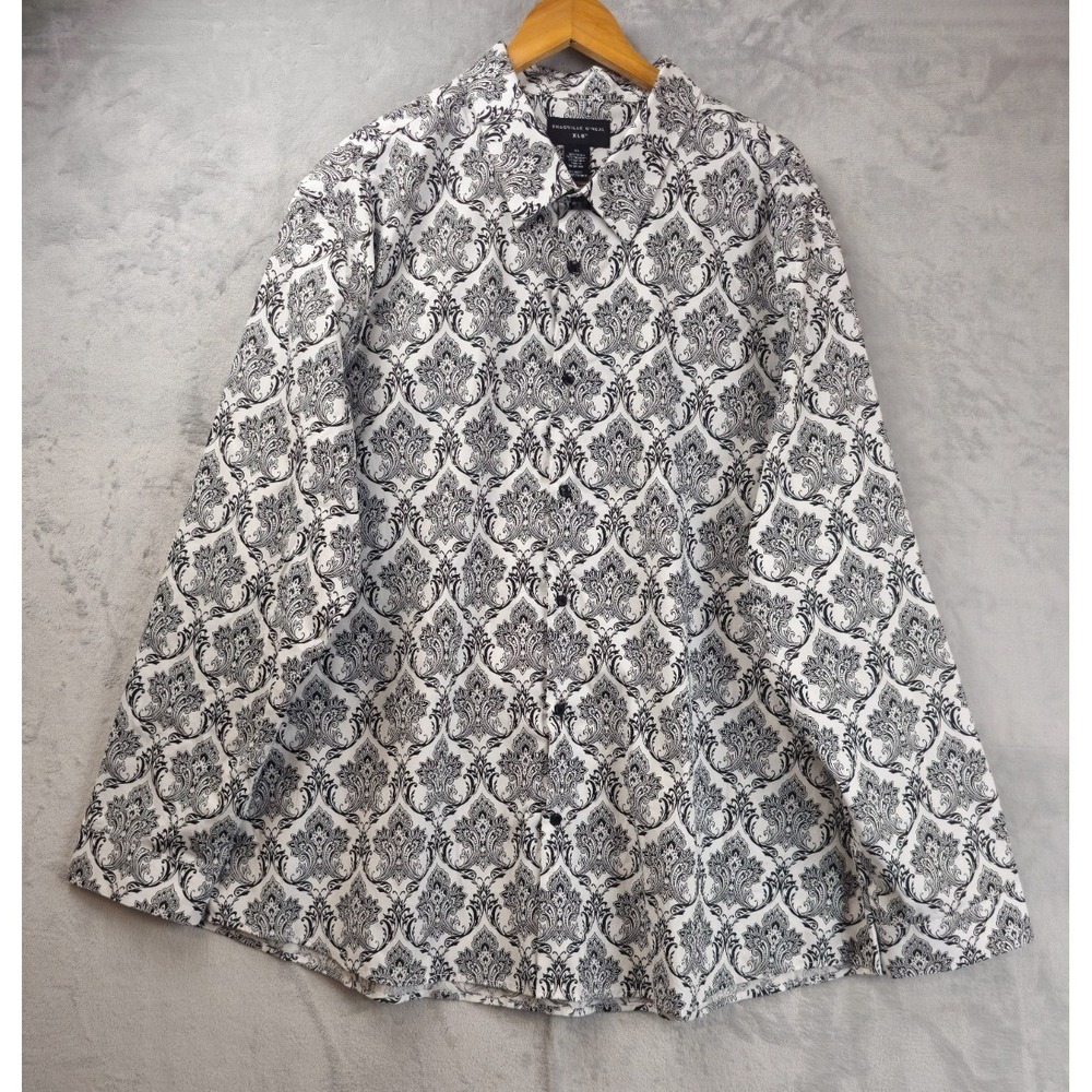 Shaquille O'Neal 3XL Mens Paisley Floral Shirt Black White Button Up Shirt